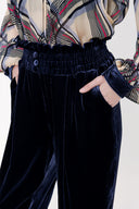 Navy Blue Elastic waist wide cut pants 41607