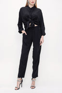 Black Elastic waist wide cut pants 41608