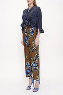 Patterned Elastic waist wide cut pants 41608