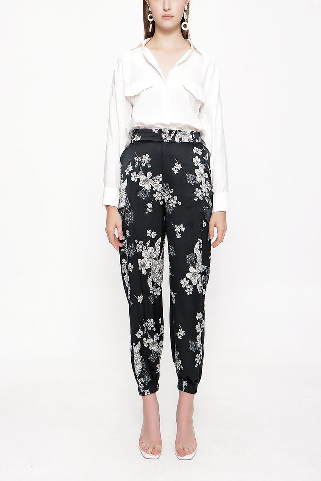 Black Wide leg trousers with elastic waist 41614