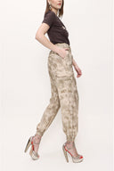Beige Wide leg trousers with elastic waist 41614