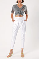 White Pleated skinny pants 41175