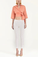 Ecru Slim fit striped pants 41241