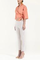 Ecru Slim fit striped pants 41241