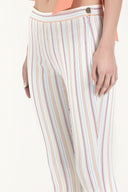 Ecru Slim fit striped pants 41241