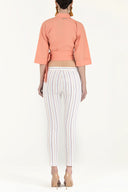 Ecru Slim fit striped pants 41241