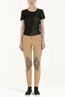 Beige Metal detail  pocket pants 41242