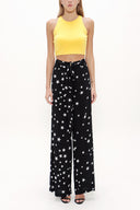 Black Patterned wide cut Pants viscose Pants 41250