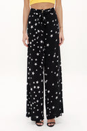 Black Patterned wide cut Pants viscose Pants 41250