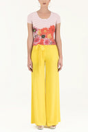 Yellow Patterned wide cut Pants viscose Pants 41250