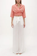 Ecru Patterned wide cut Pants viscose Pants 41250