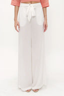 Ecru Patterned wide cut Pants viscose Pants 41250