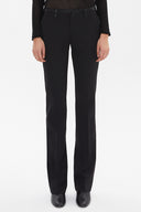 Black Leather combined slim fit straight cut Pants 41256