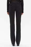 Black Leather combined slim fit straight cut Pants 41256