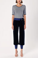 Navy Blue RIB AND BUCKLE DETAILED VELVET PANTS 41262