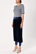 Navy Blue RIB AND BUCKLE DETAILED VELVET PANTS 41262