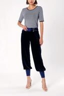 Navy Blue RIB AND BUCKLE DETAILED VELVET PANTS 41262