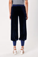 Navy Blue RIB AND BUCKLE DETAILED VELVET PANTS 41262