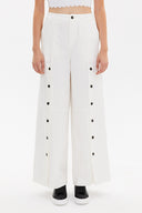 White Snap fastener detail  wide leg pants 41298