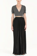 Black High waist  Pleated  chiffon pants 41299