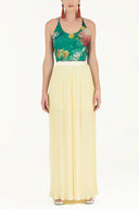 Yellow High waist  Pleated  chiffon pants 41299