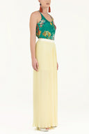 Yellow High waist  Pleated  chiffon pants 41299