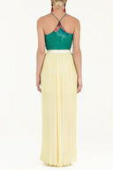 Yellow High waist  Pleated  chiffon pants 41299