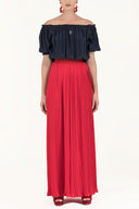 Red High waist  Pleated  chiffon pants 41299