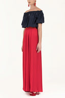 Red High waist  Pleated  chiffon pants 41299