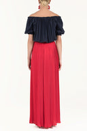 Red High waist  Pleated  chiffon pants 41299