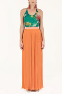 Orange High waist  Pleated  chiffon pants 41299