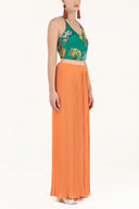 Orange High waist  Pleated  chiffon pants 41299