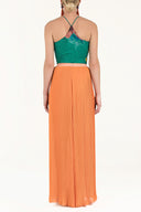 Orange High waist  Pleated  chiffon pants 41299