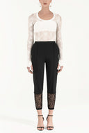 Black Elastic and  lace  cotton  pants 41300