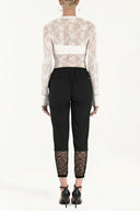 Black Elastic and  lace  cotton  pants 41300