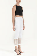 White Elastic and  lace  cotton  pants 41300