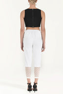 White Elastic and  lace  cotton  pants 41300