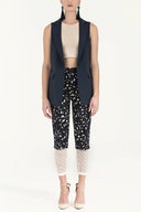 Navy Blue Elastic and  lace  cotton  pants 41300