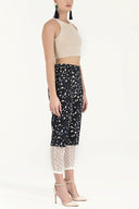 Navy Blue Elastic and  lace  cotton  pants 41300