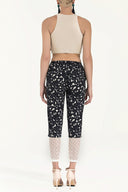 Navy Blue Elastic and  lace  cotton  pants 41300