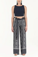 Navy Blue High waist  wide cut pants 41302
