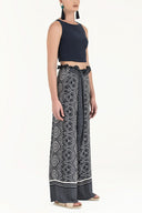 Navy Blue High waist  wide cut pants 41302