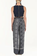 Navy Blue High waist  wide cut pants 41302