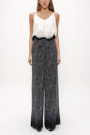 Black White High waist  wide cut pants 41302