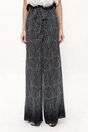 Black White High waist  wide cut pants 41302