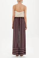 Burgundy High waist  striped  wide cut pants 41303