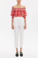 White Elastic wide cut pants 41341