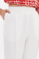 White Elastic wide cut pants 41341