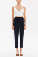 Navy Blue Elastic wide cut pants 41341