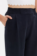 Navy Blue Elastic wide cut pants 41341
